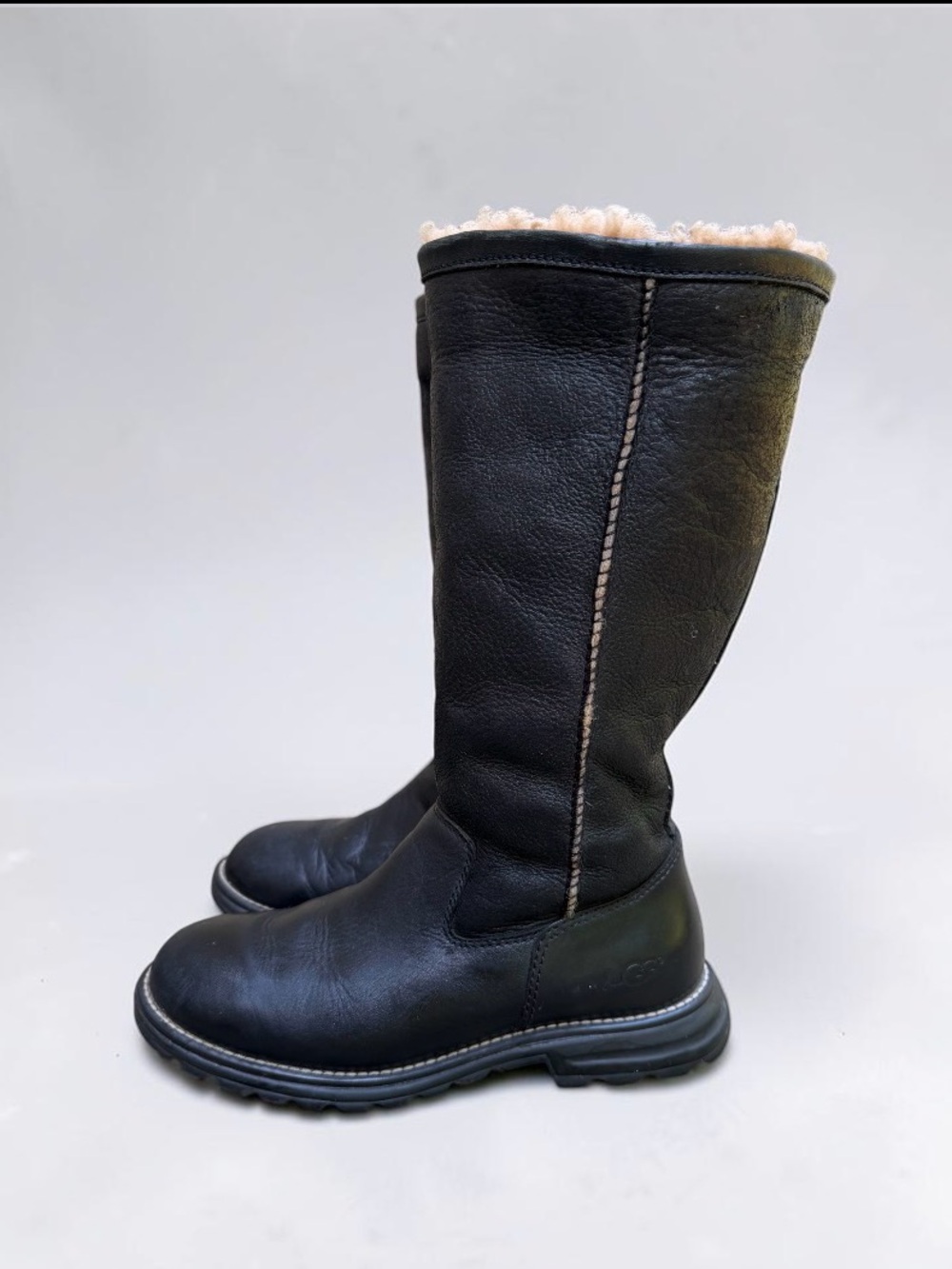 UGG® AUSTRALIA Brooks Black Sheepskin Shearling Fur Lined Boots Tall Snow Boots - Picture 7 of 12